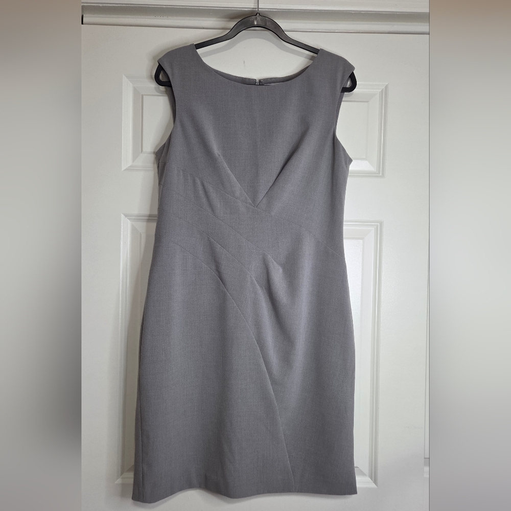Calvin Klein Grey Sheath Career Dress w/ Tuck/Pleat Detailing - Size 12